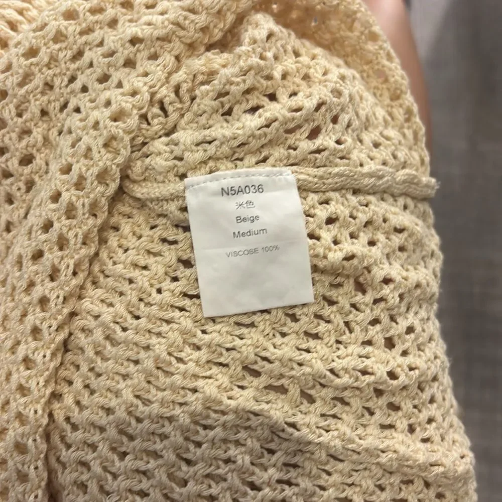 Beige open knit maxi coverup dress